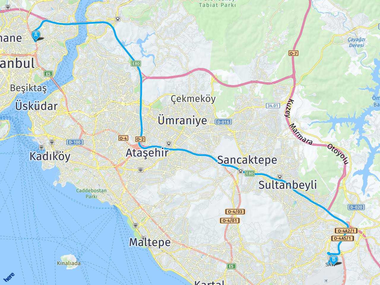 4 Levent İstanbul sabiha gökçen havalimanı haritası