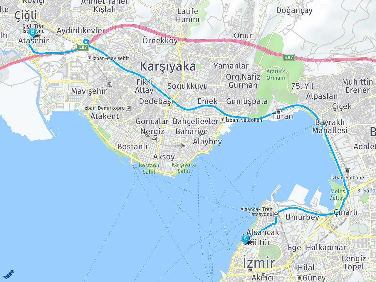 9 Eylül Üniversitesi, İzmir Ataşehir çiğili haritası