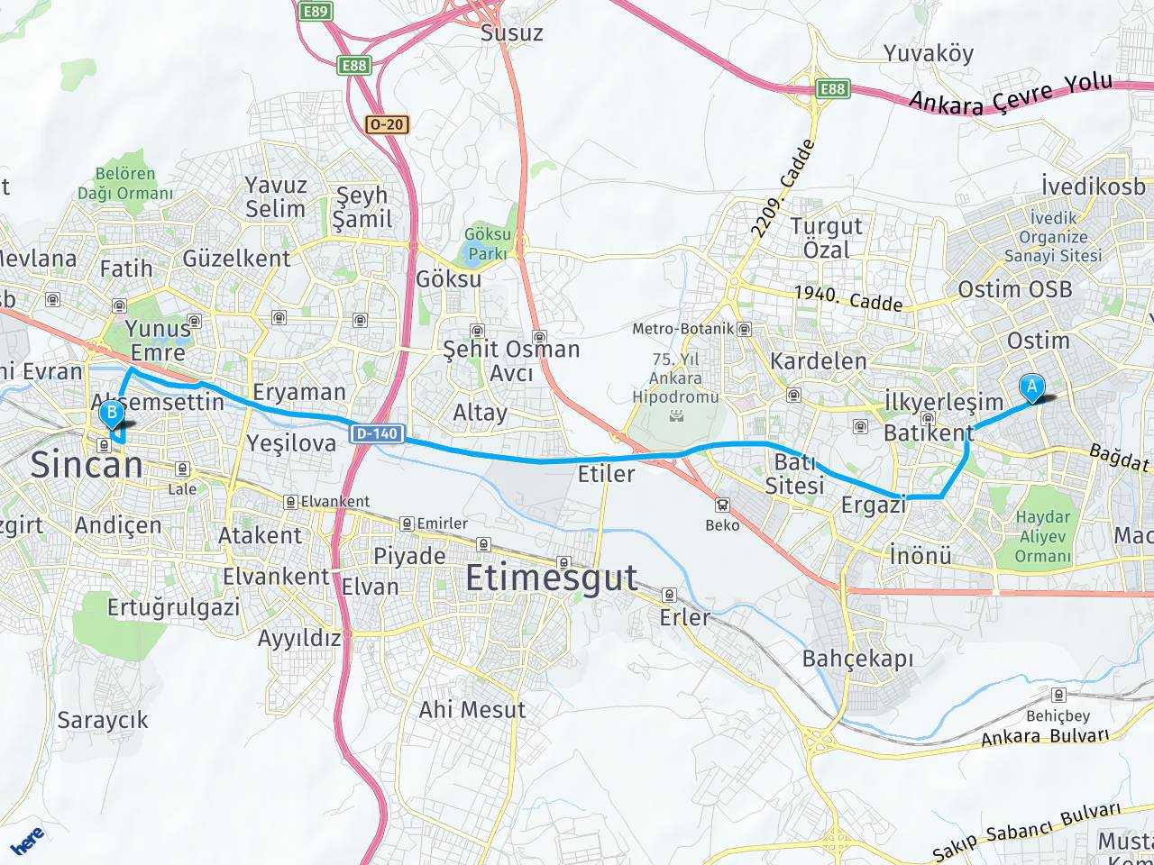 aankara yenimahalle ostim Ankara Sincan haritası