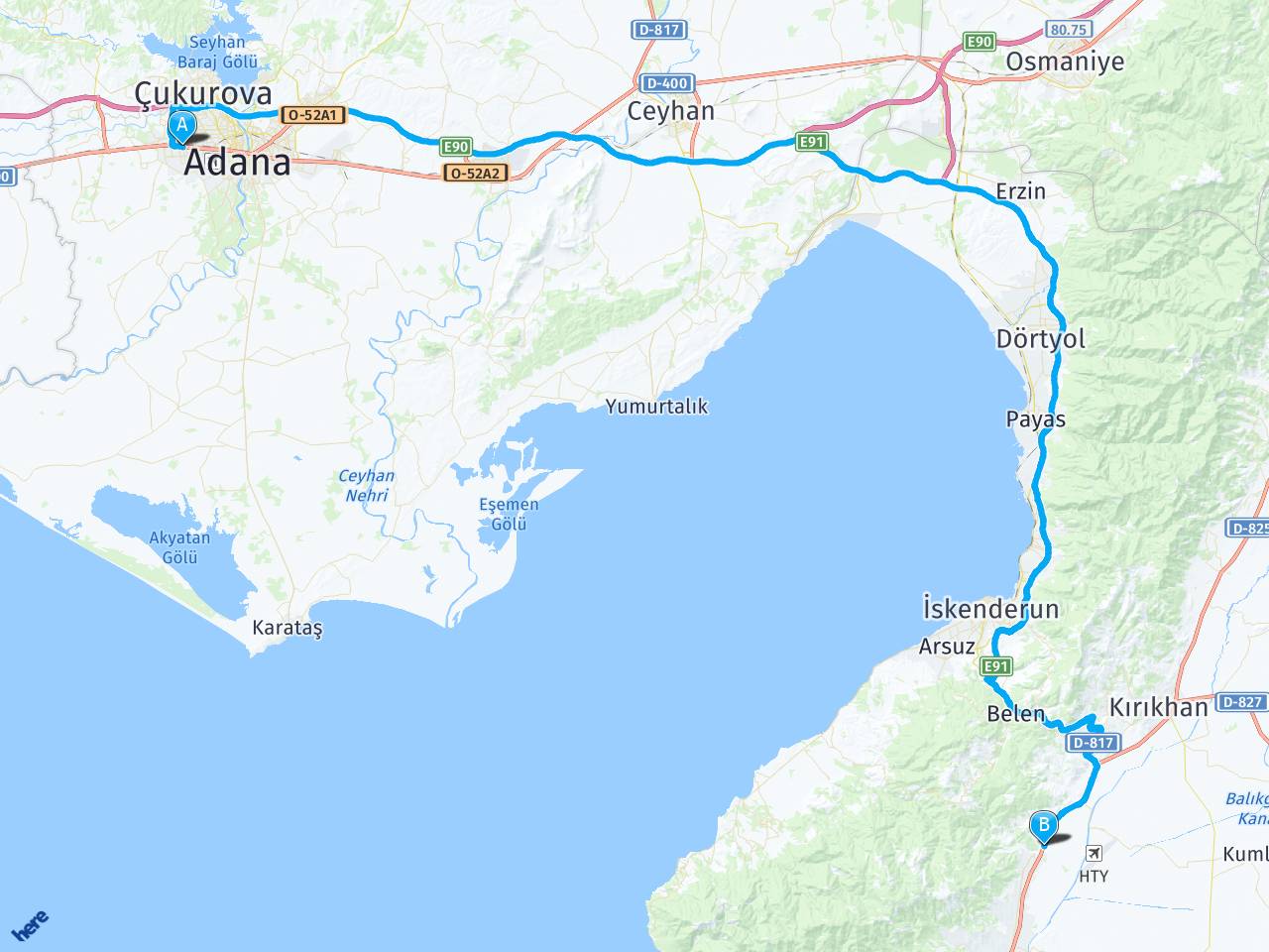 Adana Otogar Antakya Serinyol haritası
