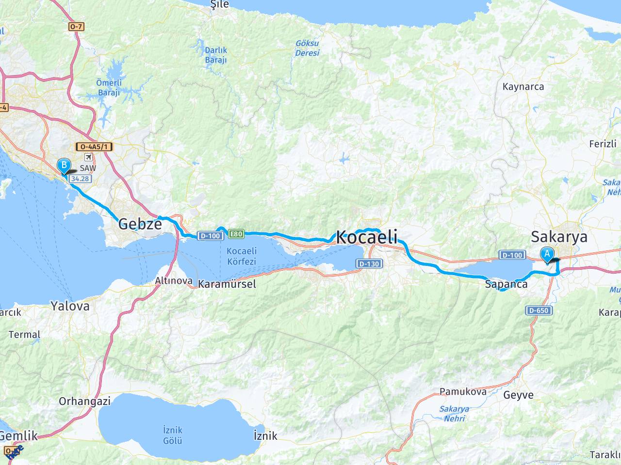 adapazarı sapanca İstanbul, Pendik haritası