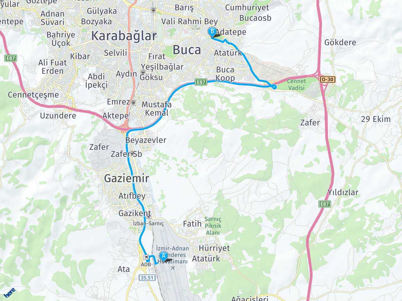 Buca Üçkuyular İzmir Adnan Menderes Havaalanı,izmir haritası