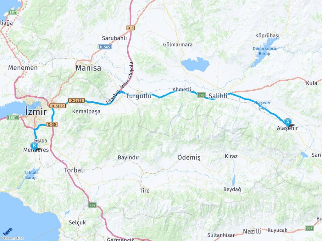 Alaşehir Manisa Menderes İzmir Arası Kaç Kilometre?