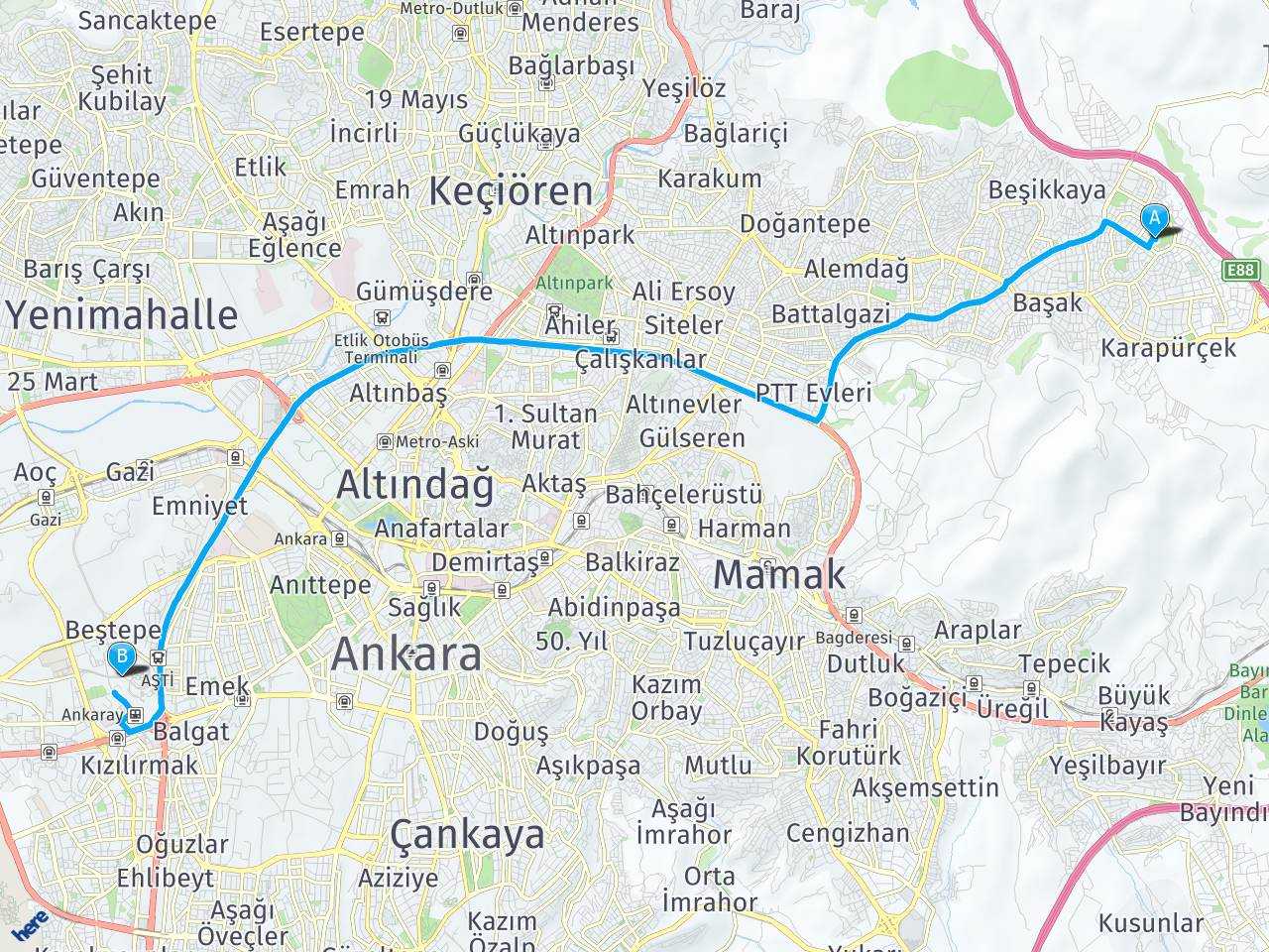 altındağ Karapürçek Aşti Otogar Ankara haritası
