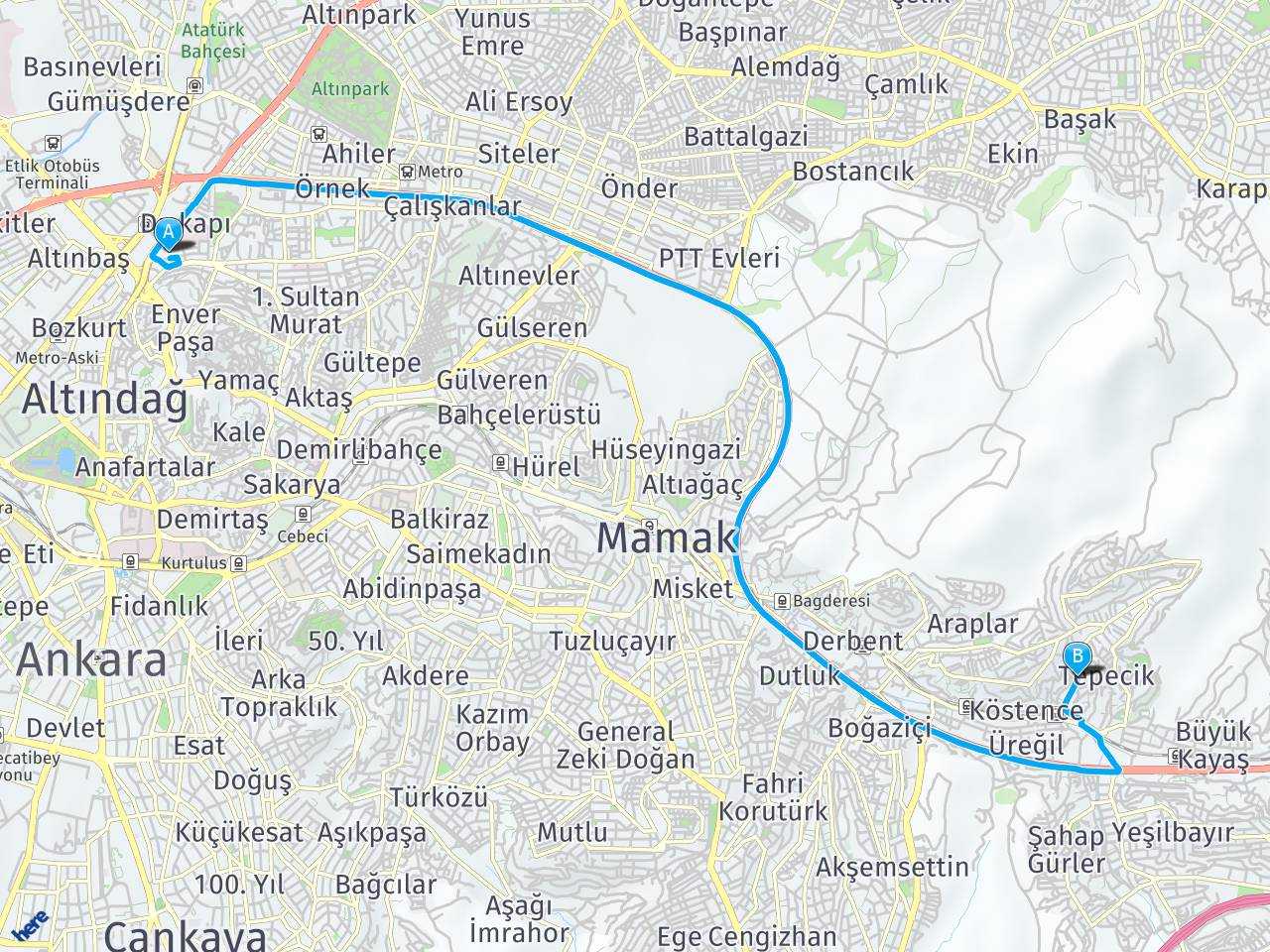 Ankara Altındağ Belediyesi Ankara Hüseyin Gazi haritası