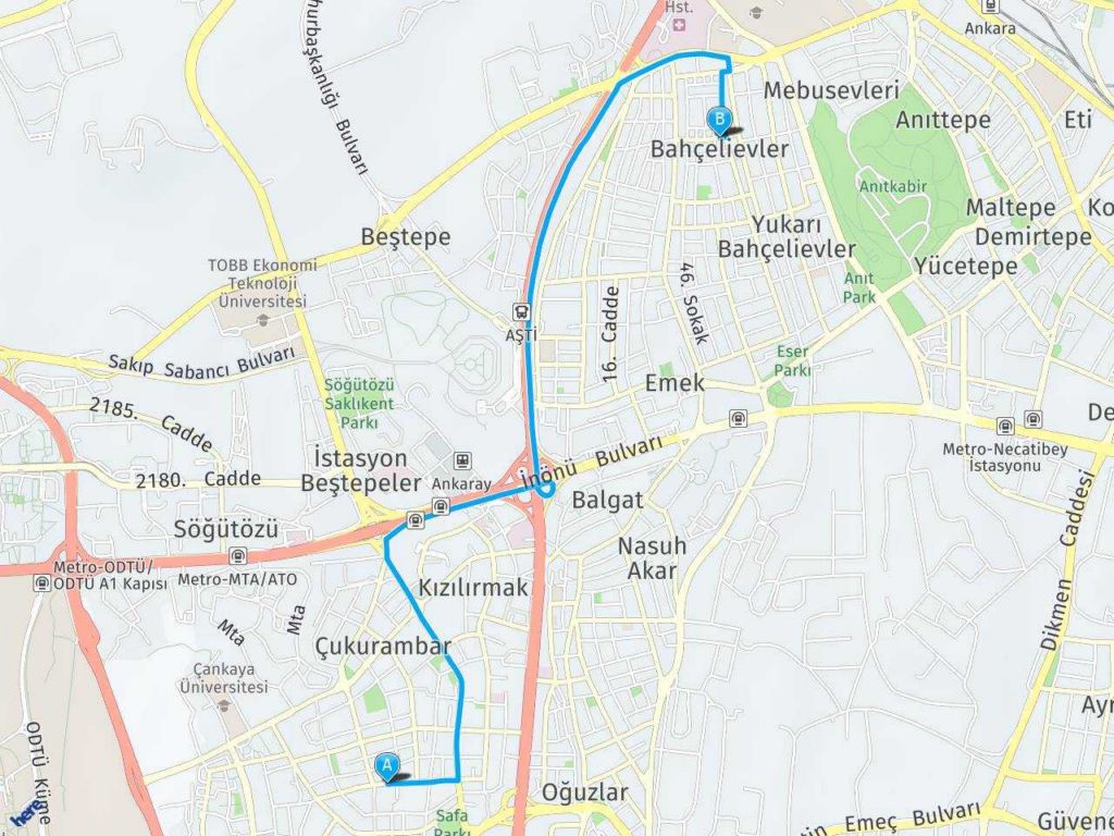 Ankara Çukurambar 1431. Cadde Bahçelievler çankaya haritası
