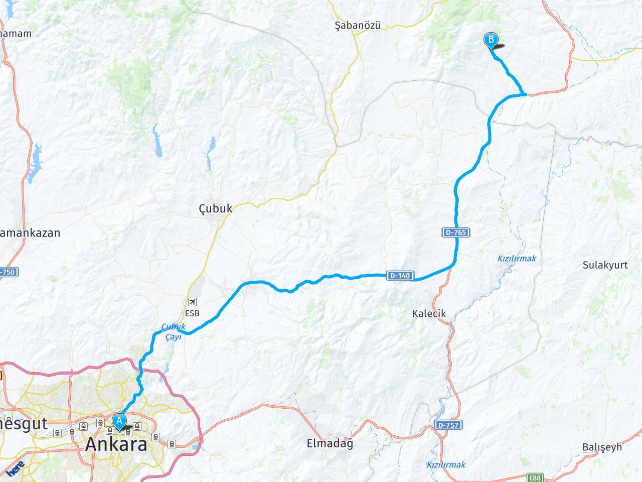 Ankara Eldivan kucukhacibey haritası