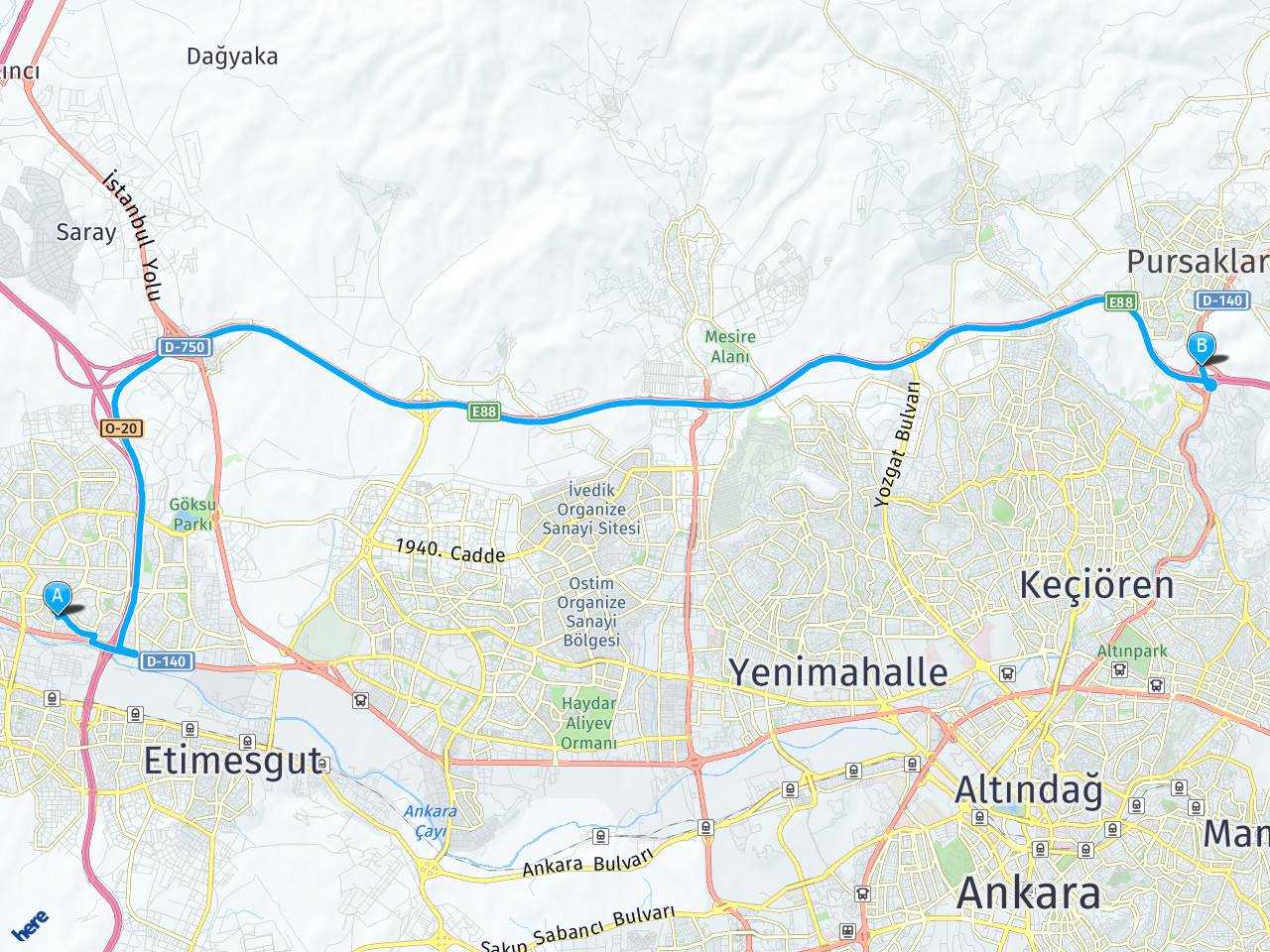 Ankara Eryaman Stadyumu Esenboğa Havalimanı 13. Km Altındağ, Ankara haritası