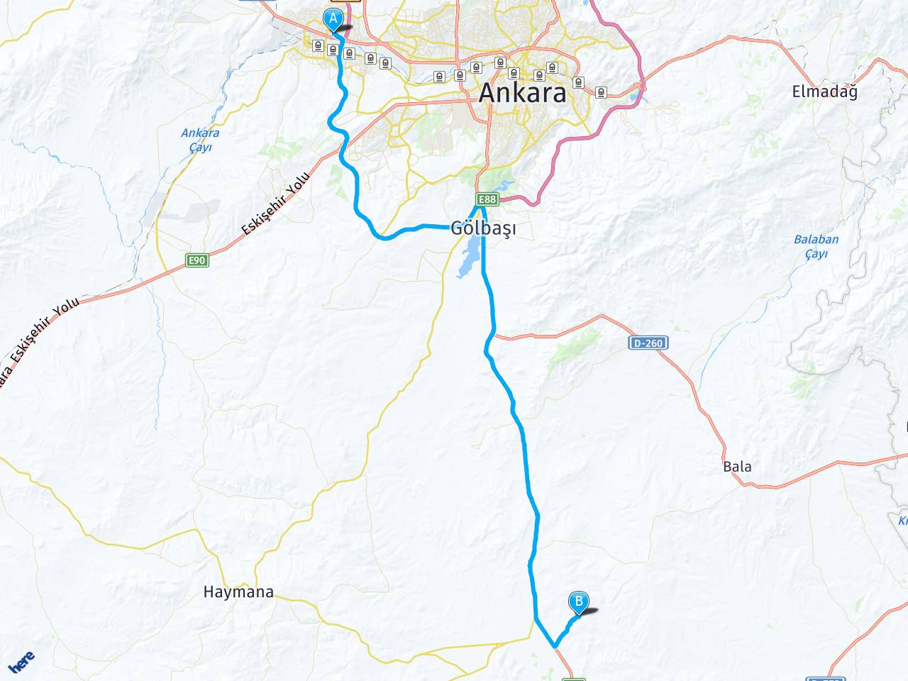 Ankara Eryaman  Tren İstasyonu Emirler haritası