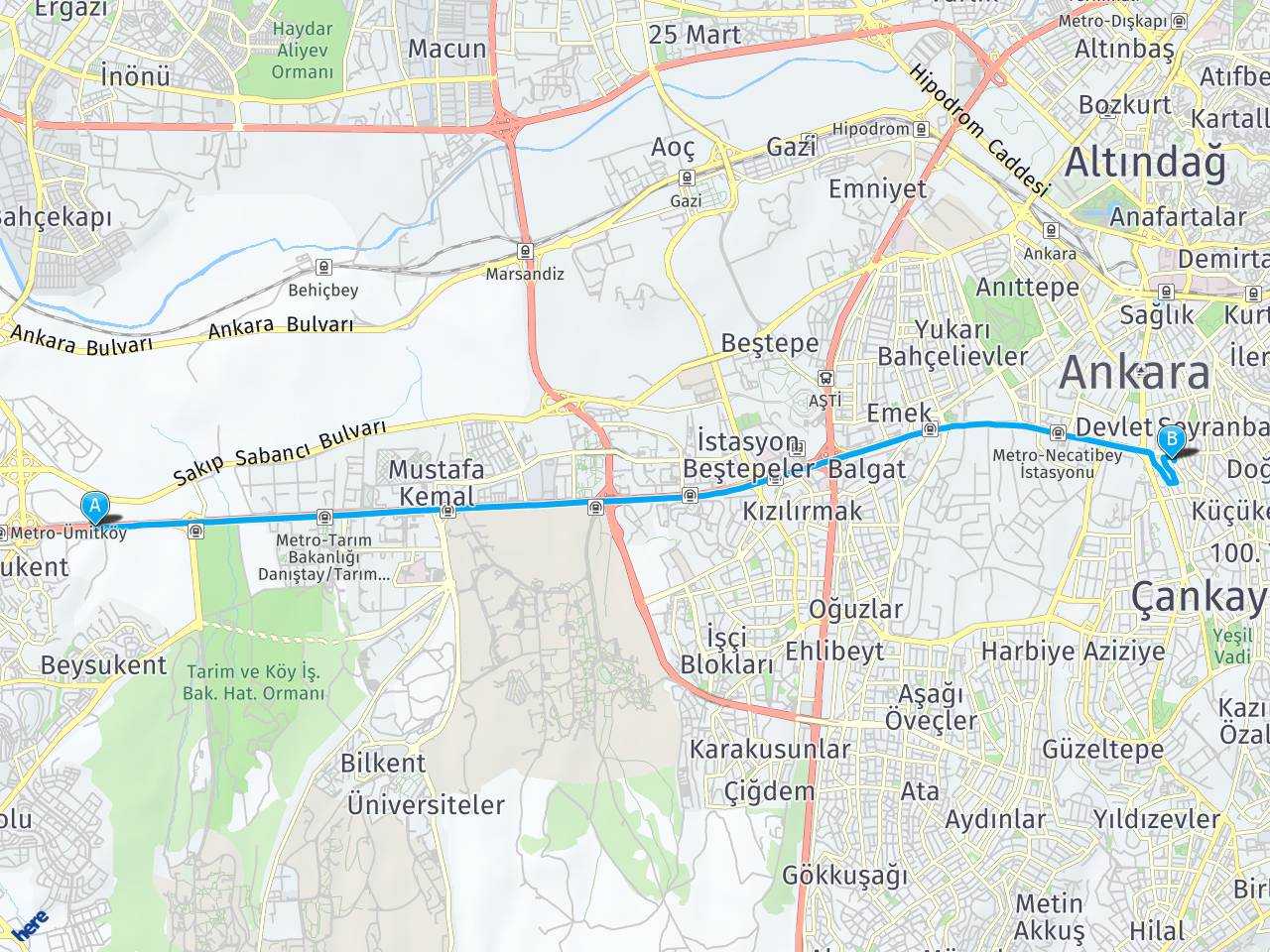 ankara eskişehir yolu Ankara Kavaklıdere haritası