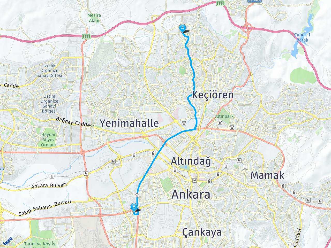 Ankara Keçiören Atapark mehtap sokak Bayındır Hastanesi Ankara haritası