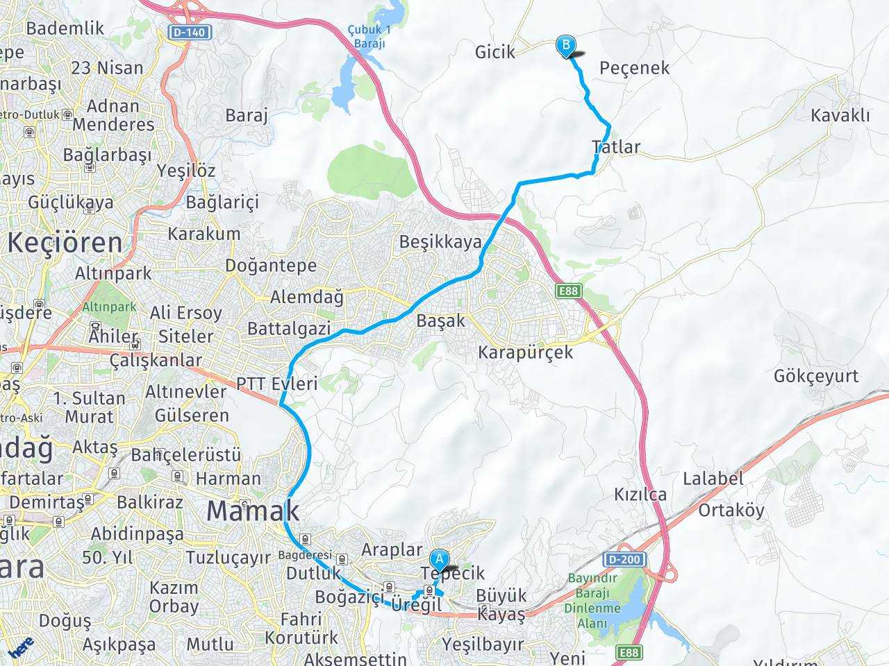 Ankara Mamak Hüseyingazi Ankara Altındağ haritası