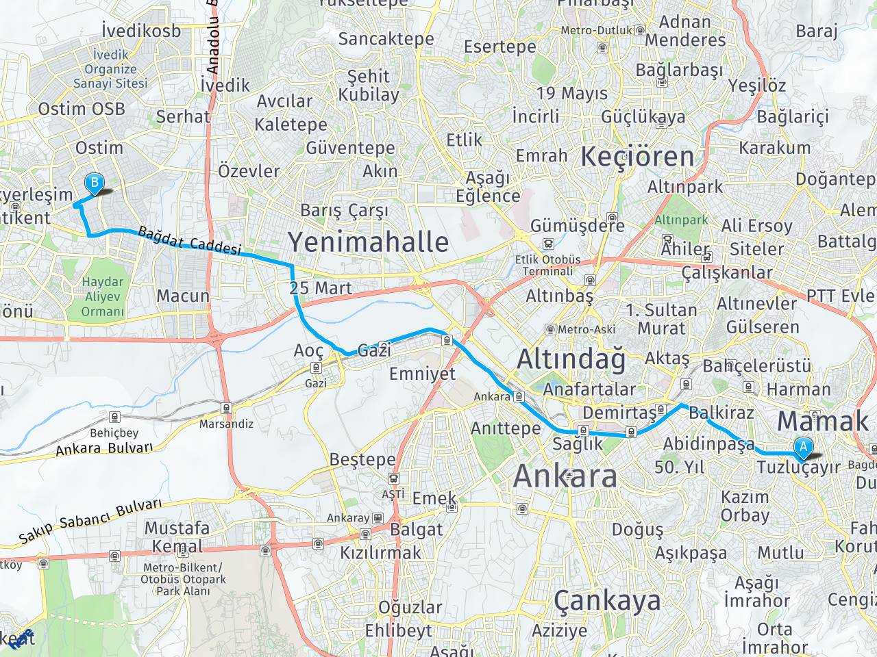 Ankara Mamak Tuzluçayır Mahallesi aankara yenimahalle ostim haritası