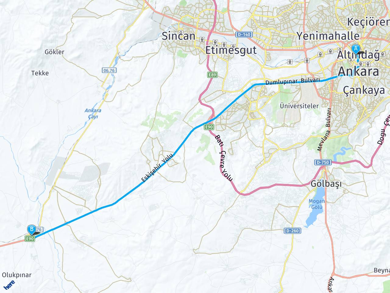 Ankara Ulus Ankara Temelli Baskent Organize Arası Kaç Kilometre?