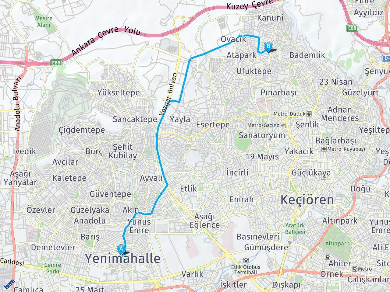 Ankara Yenimahalle Karayolları Misafirhane Ankara Keçiören Uyanış Mah Osmangazi Cad Bölük haritası