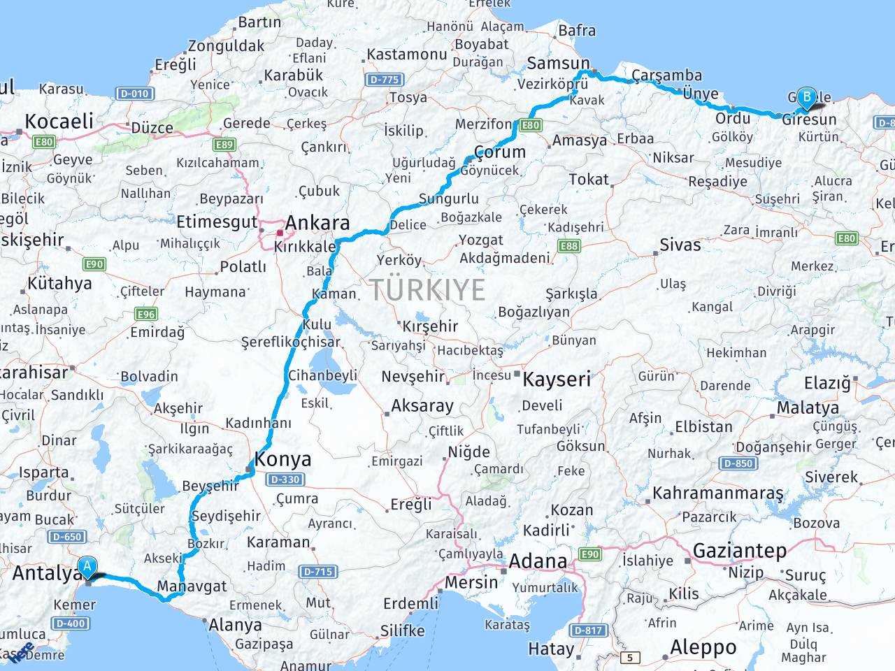 Antalya Giresun Espiye haritası