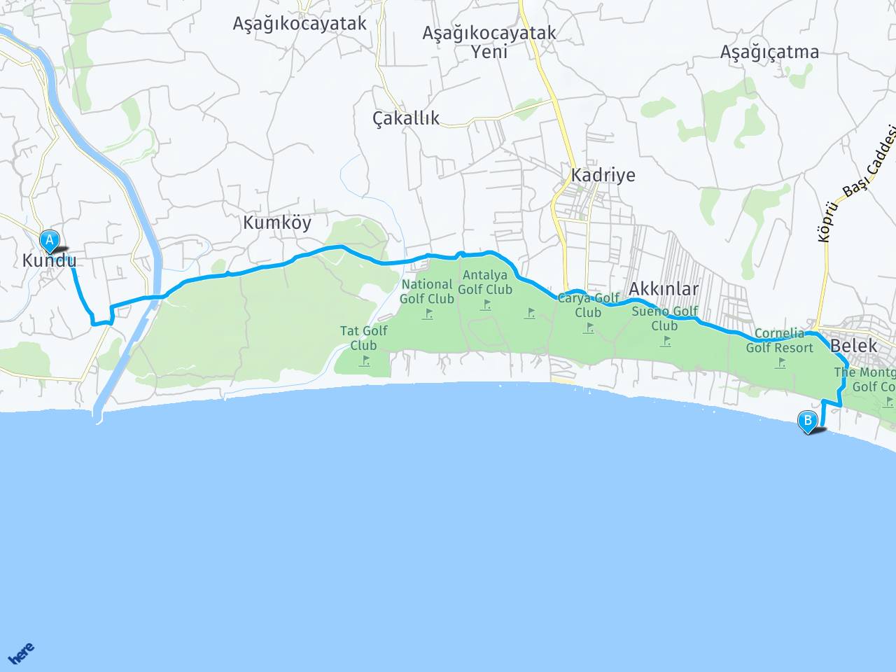 Antalya Kundu Otelle Bölgesi Belek haritası