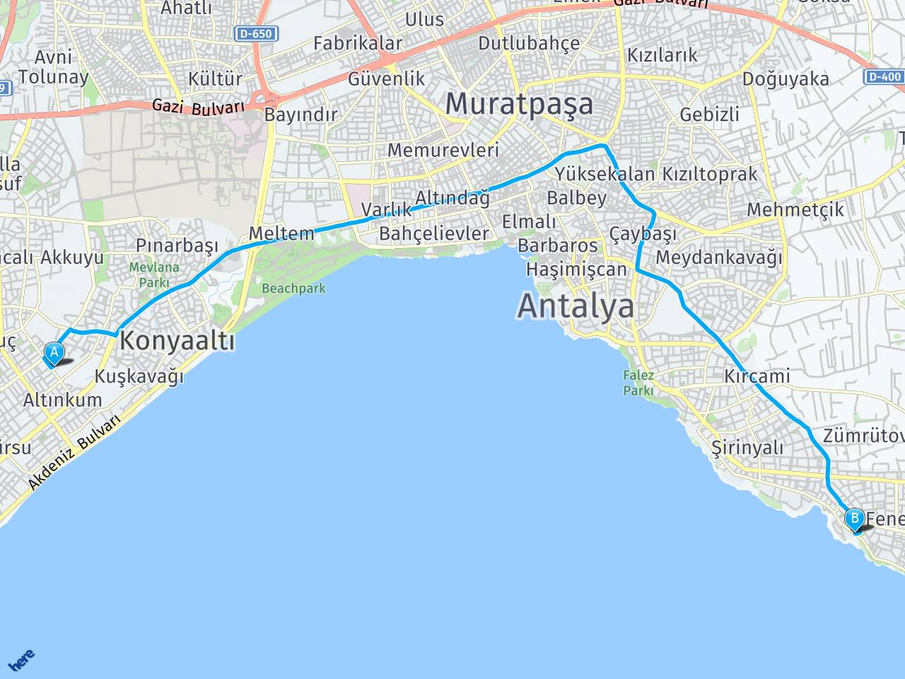 antalya olimpos Lara, Antalya haritası