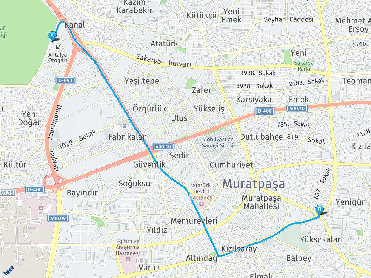antalya otogar Antalya Organize Sanayii haritası