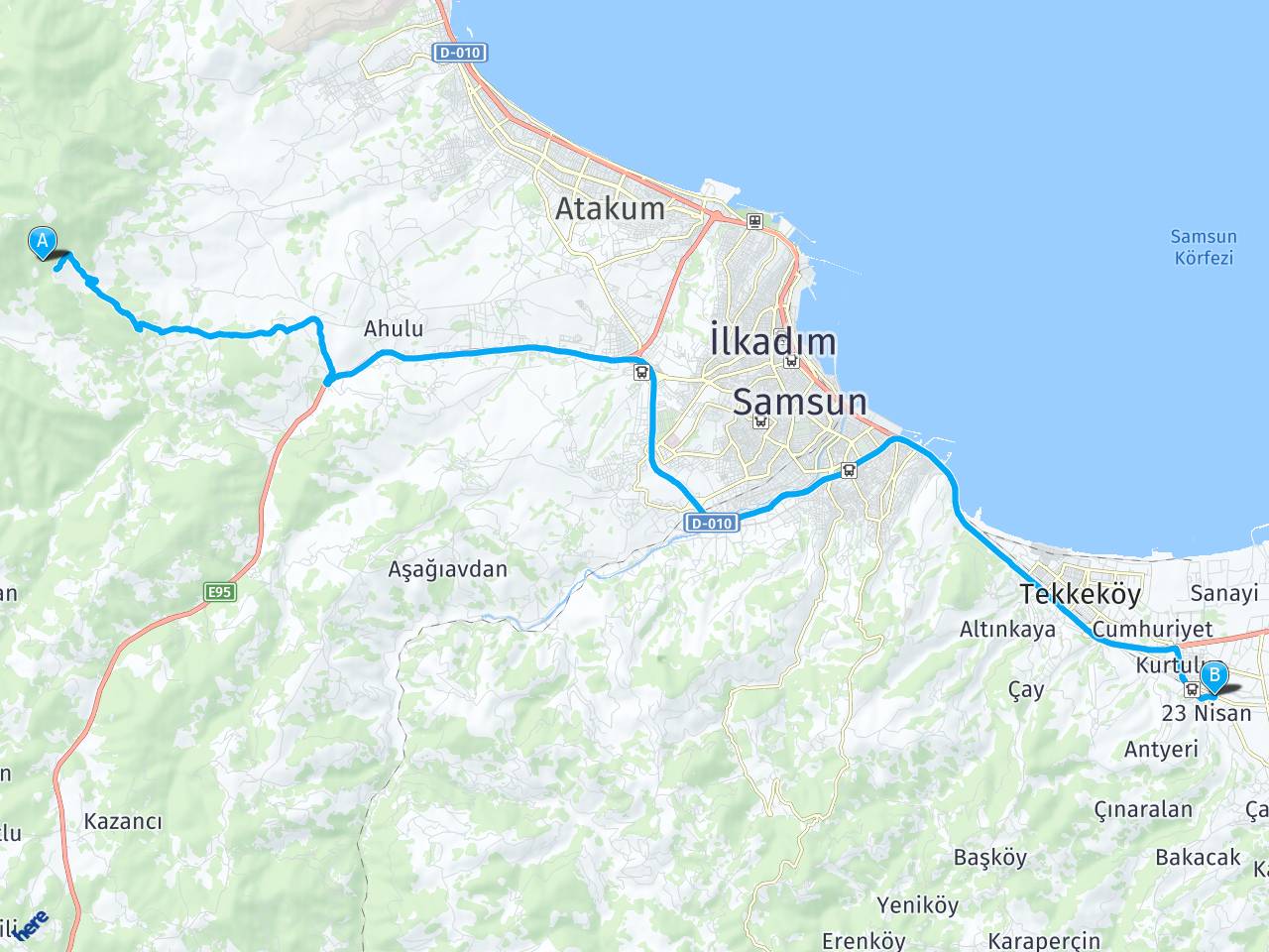 Atakum Tekkeköy Arası Kaç Kilometre?