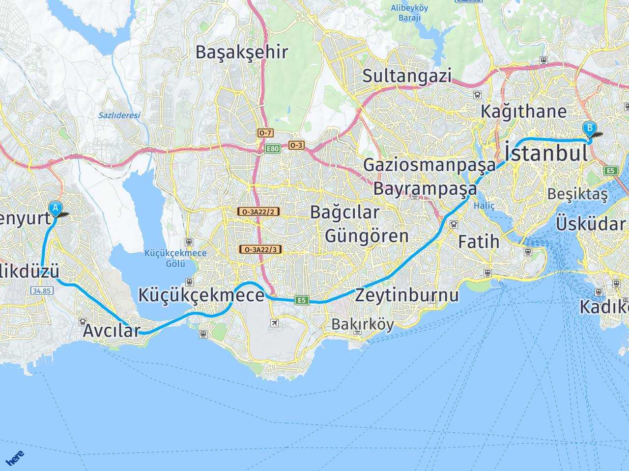 Avcılar Haramidere İistanbul Zincirlikuyu Metrobus haritası