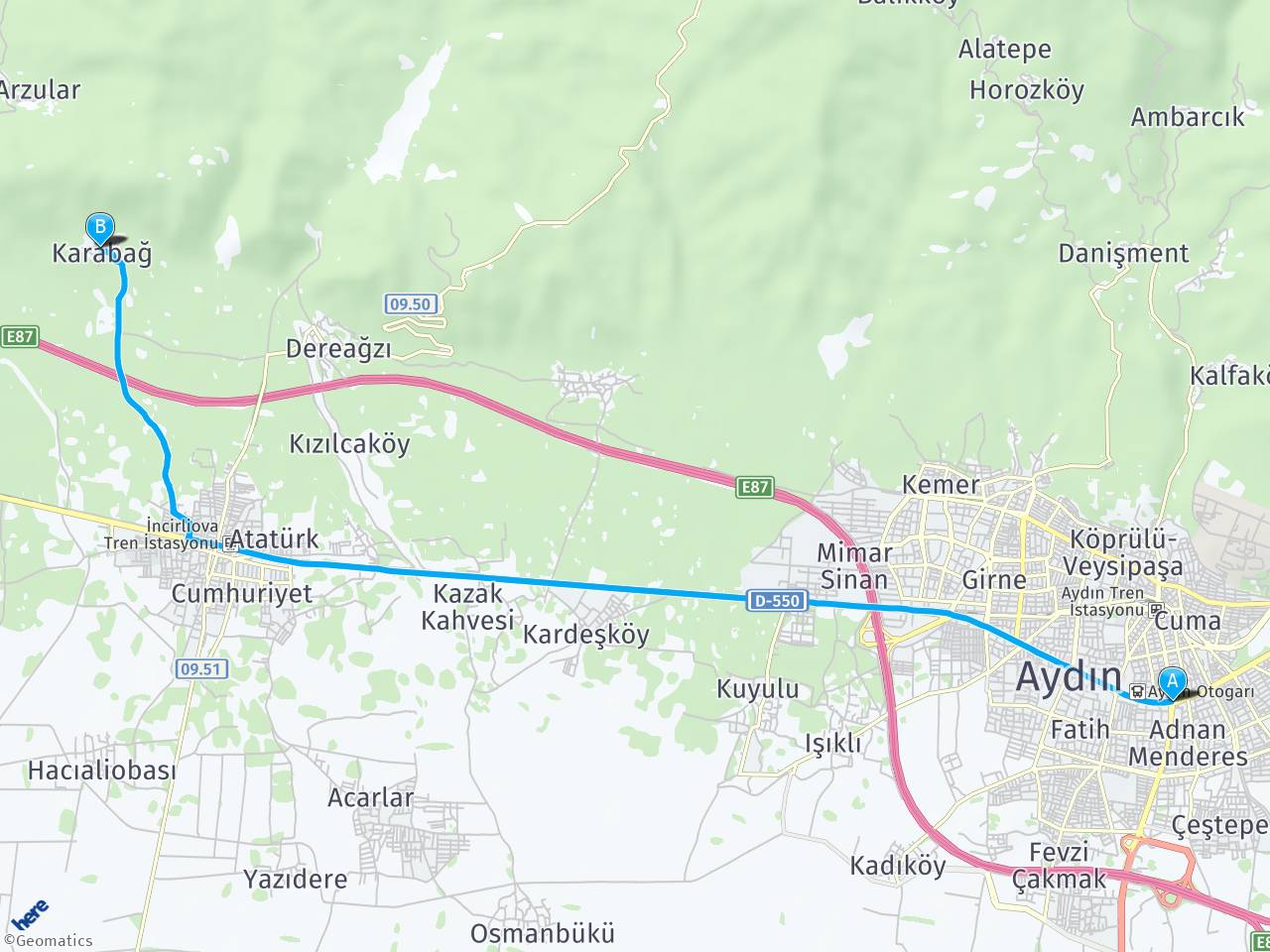 Aydın Merkez Aydın İncirliova Karabağ Köyü haritası