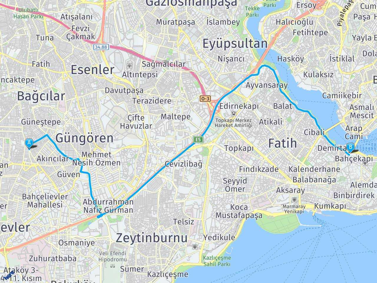 bağcilar meydani istanbul Eminönü, İstanbul haritası