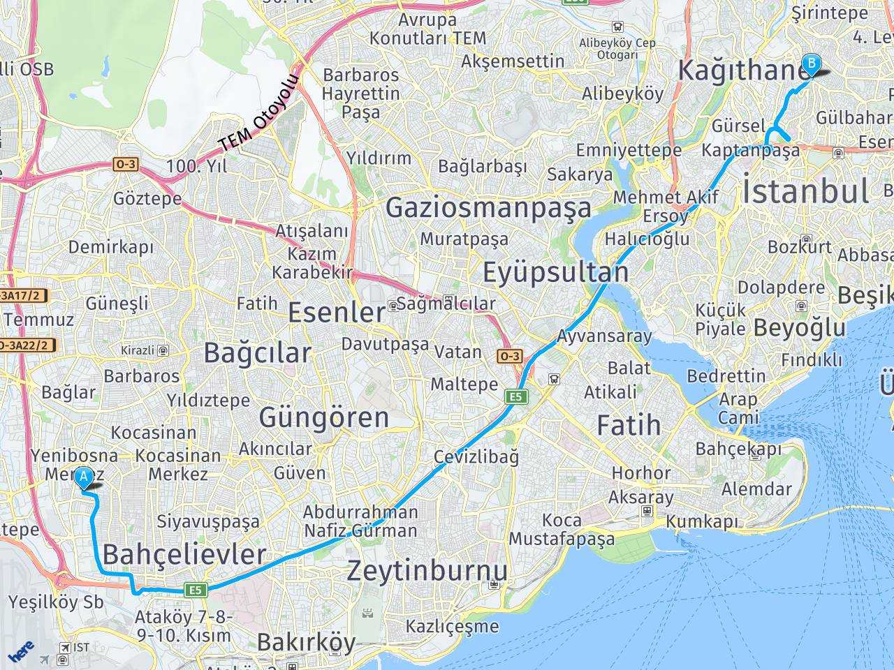 Bahçelievler İstanbul Gezgin Sokak Harmantepe Kağıthane İstanbul haritası