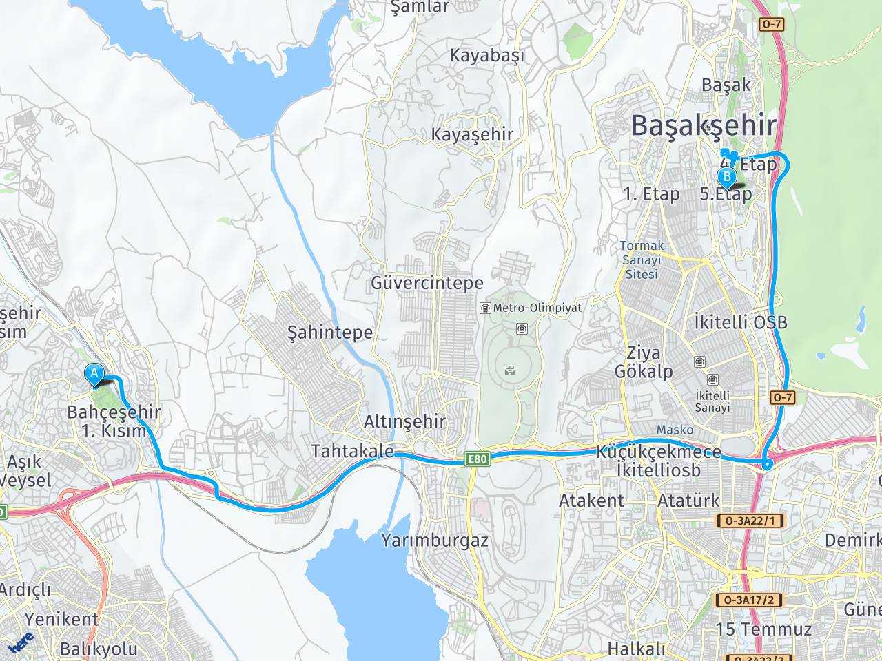 Bahçeşehir Gölet Başakşehir .etap haritası