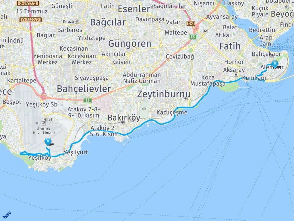 bakirkoy yesilkoy İstanbul Kazlıçeşme Marmaray haritası