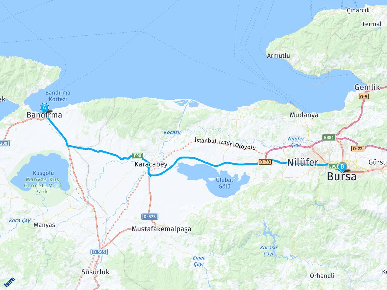 Bandırma Bursa Suuçtu Şelalesi haritası