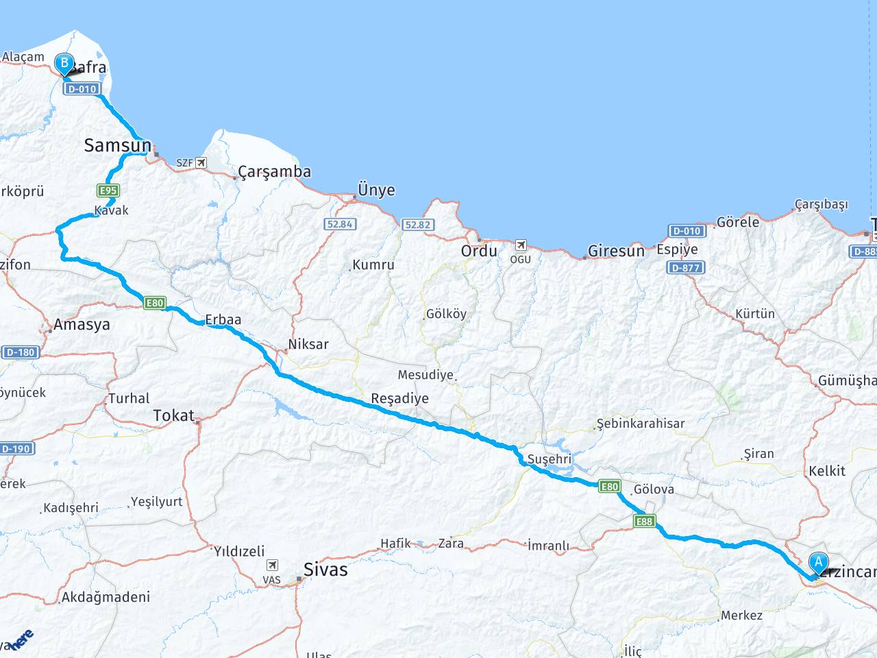 Başbağlar, 1400. Sk., 24100 Erzincan Merkez/erzincan Samsun bafra haritası