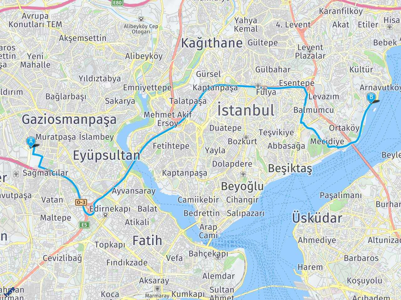 Bayrampaşa,İstanbul Ortaköy Kuruçeşme haritası