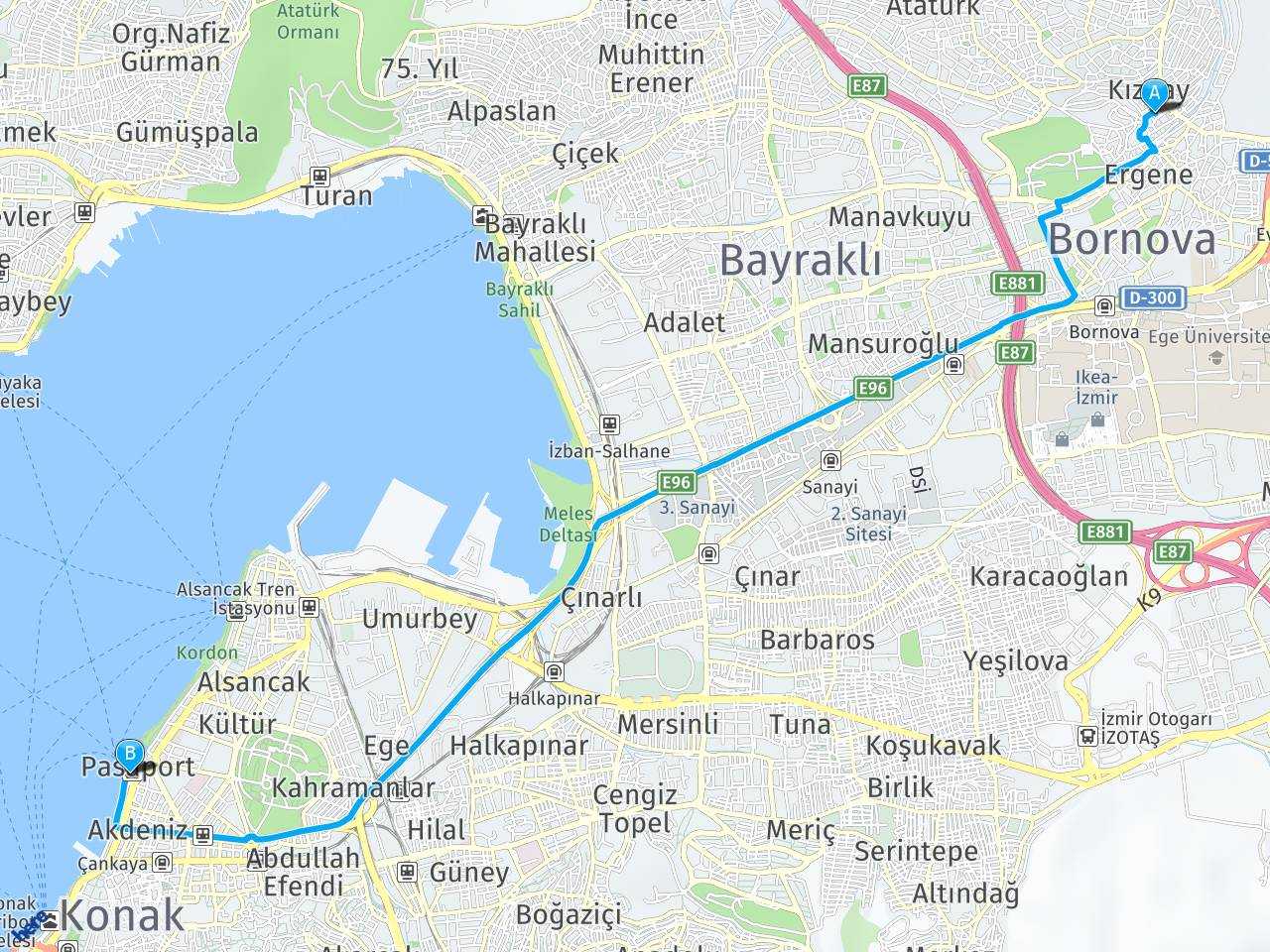 Bornova İzmir İzmir Pasaport İskelesi arası mesafe, Bornova İzmir İzmir ...