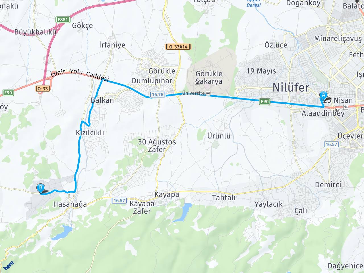 Bursa Altınşehir Bursa Akçalar Sanayi Bölgesi haritası