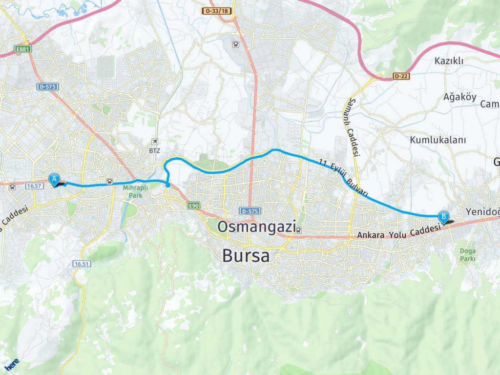 Bursa Beşevler Metro İstasyonu Banoto Yıldırım mh. Şirinevler haritası