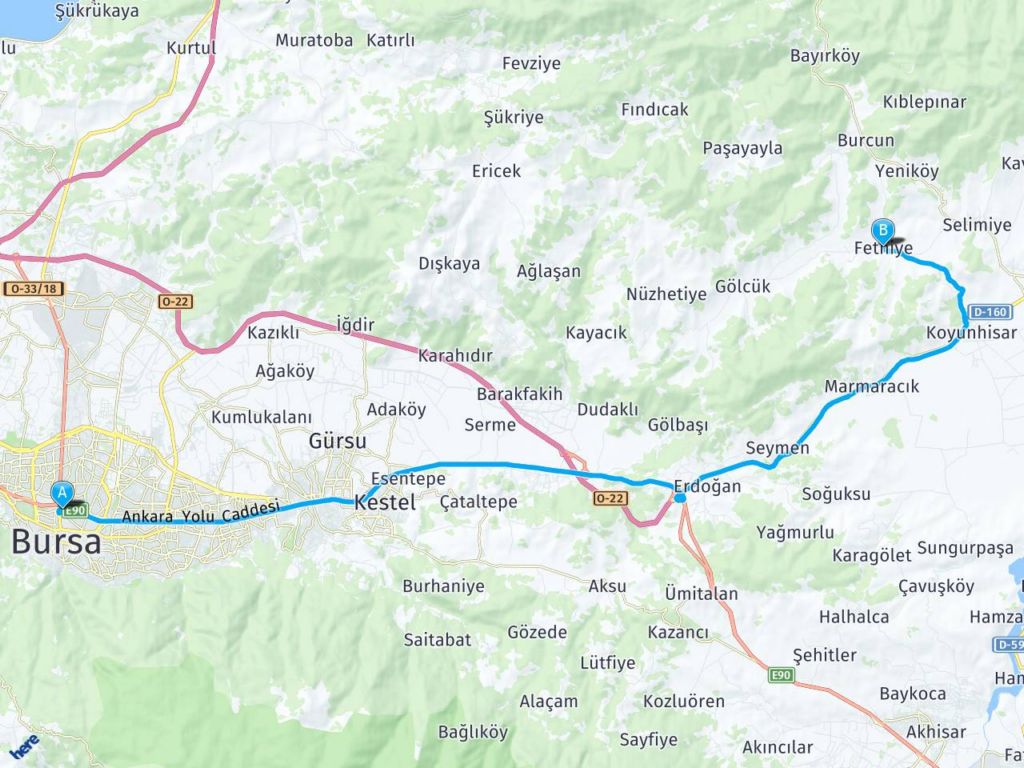 Bursa kent meydanı Bursa Yenişehir Fethiye Köyü haritası
