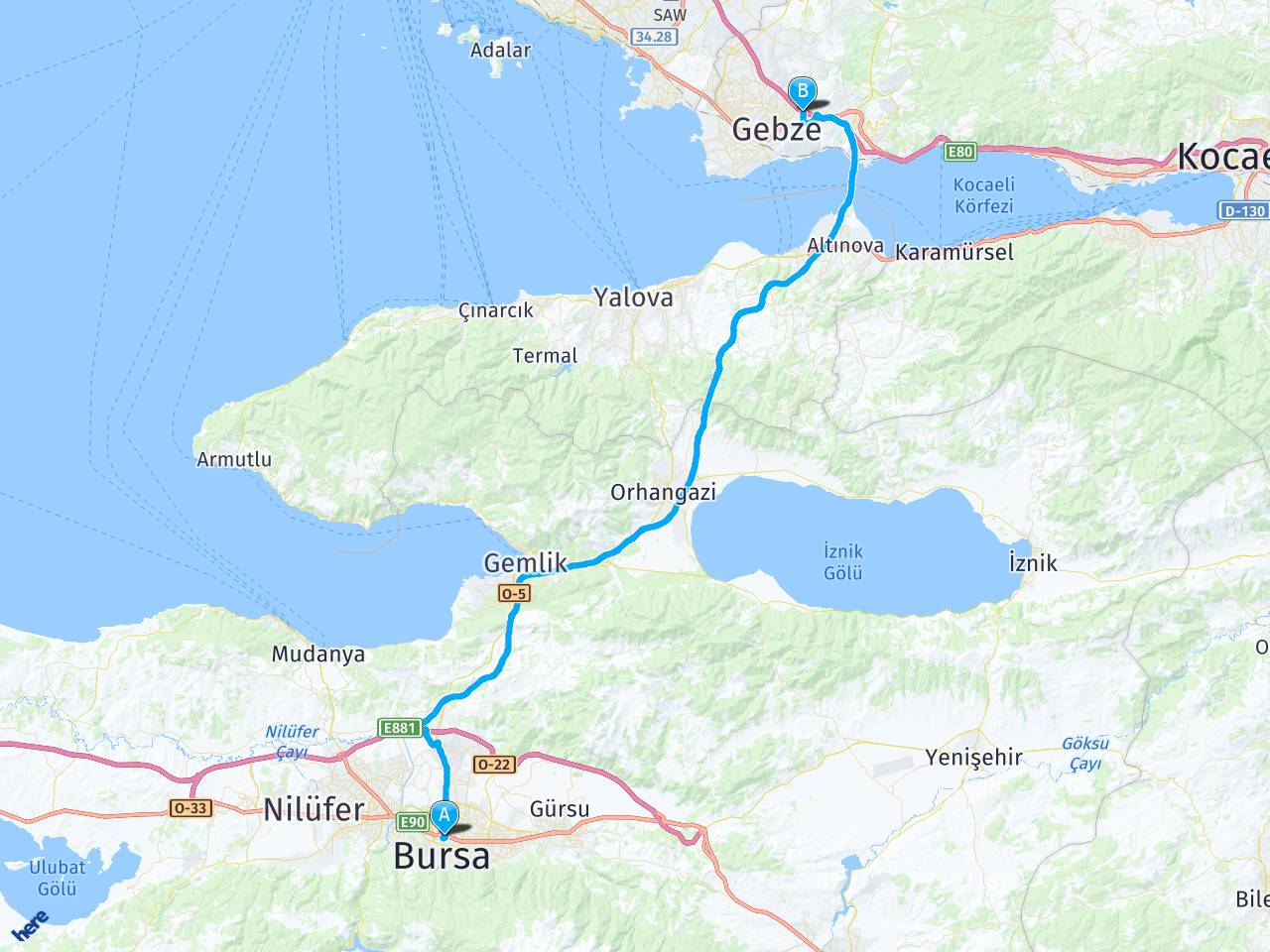 Bursa kent meydani Kocaeli rerminali haritası