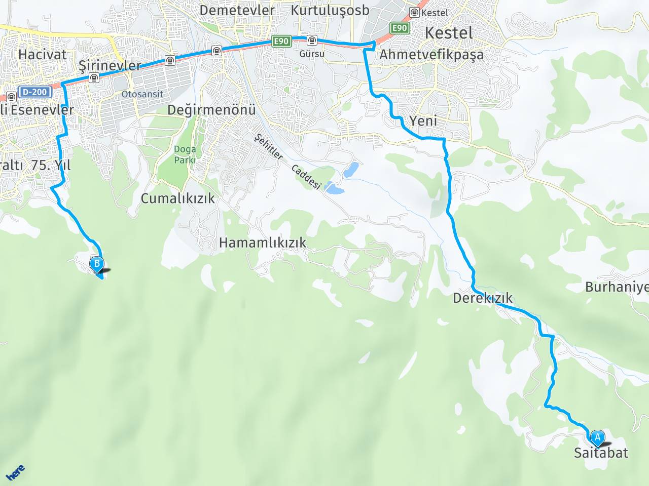Bursa Saitabat Şelelesi Bursa,cumalıkızık Köyü haritası