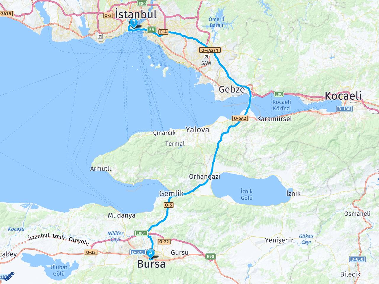 Bursa İstanbul haritası