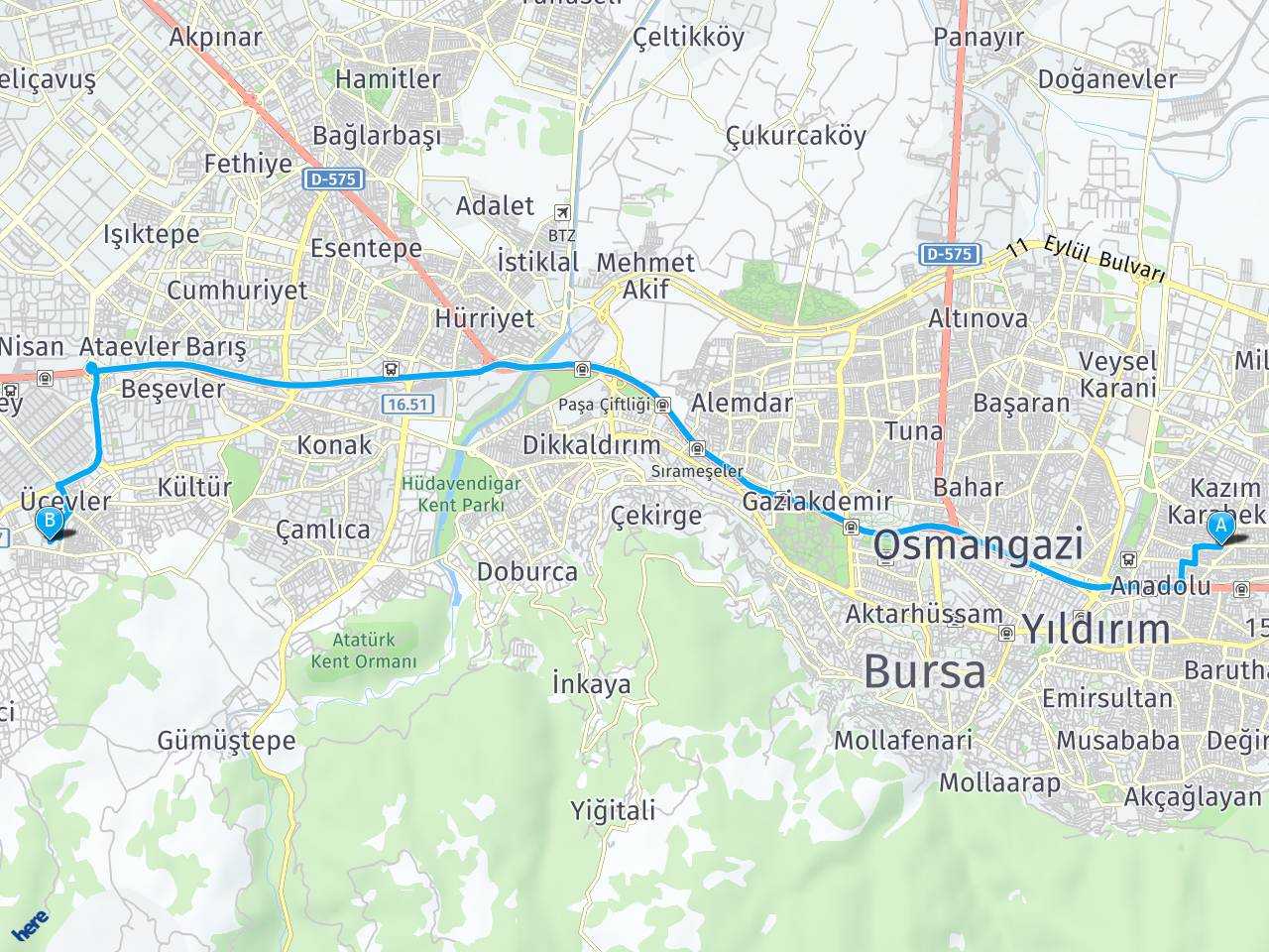 Bursa vişne caddesi Bursa Akçalar haritası