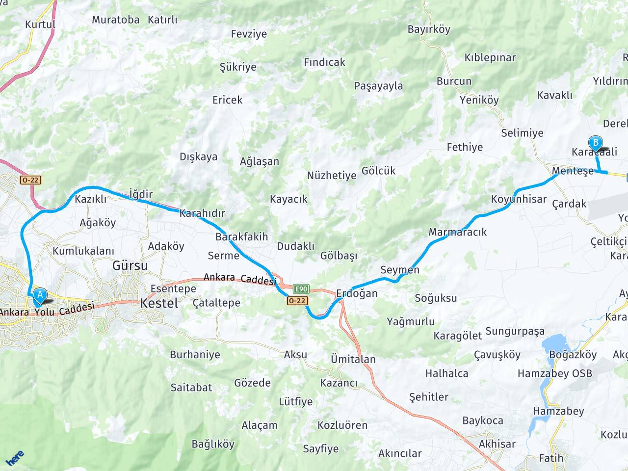Bursa Yildirim Arabayatagi Mah Şu Deposu Karacaalİ Köyü Yenİşehİr haritası
