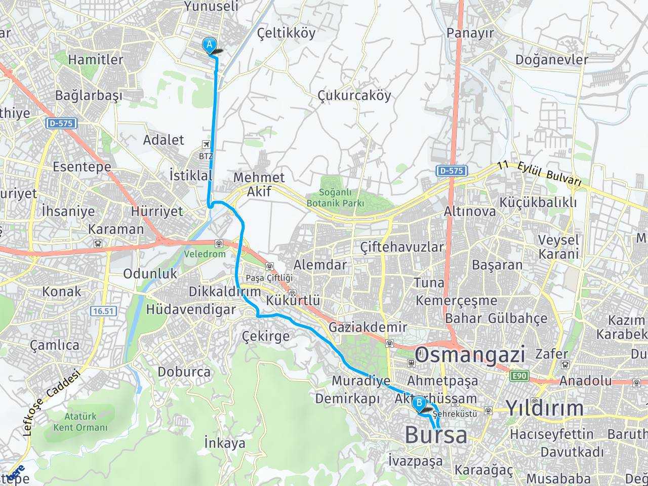 Bursa Yunuseli Mah. bursa yiğitler mahallesi haritası