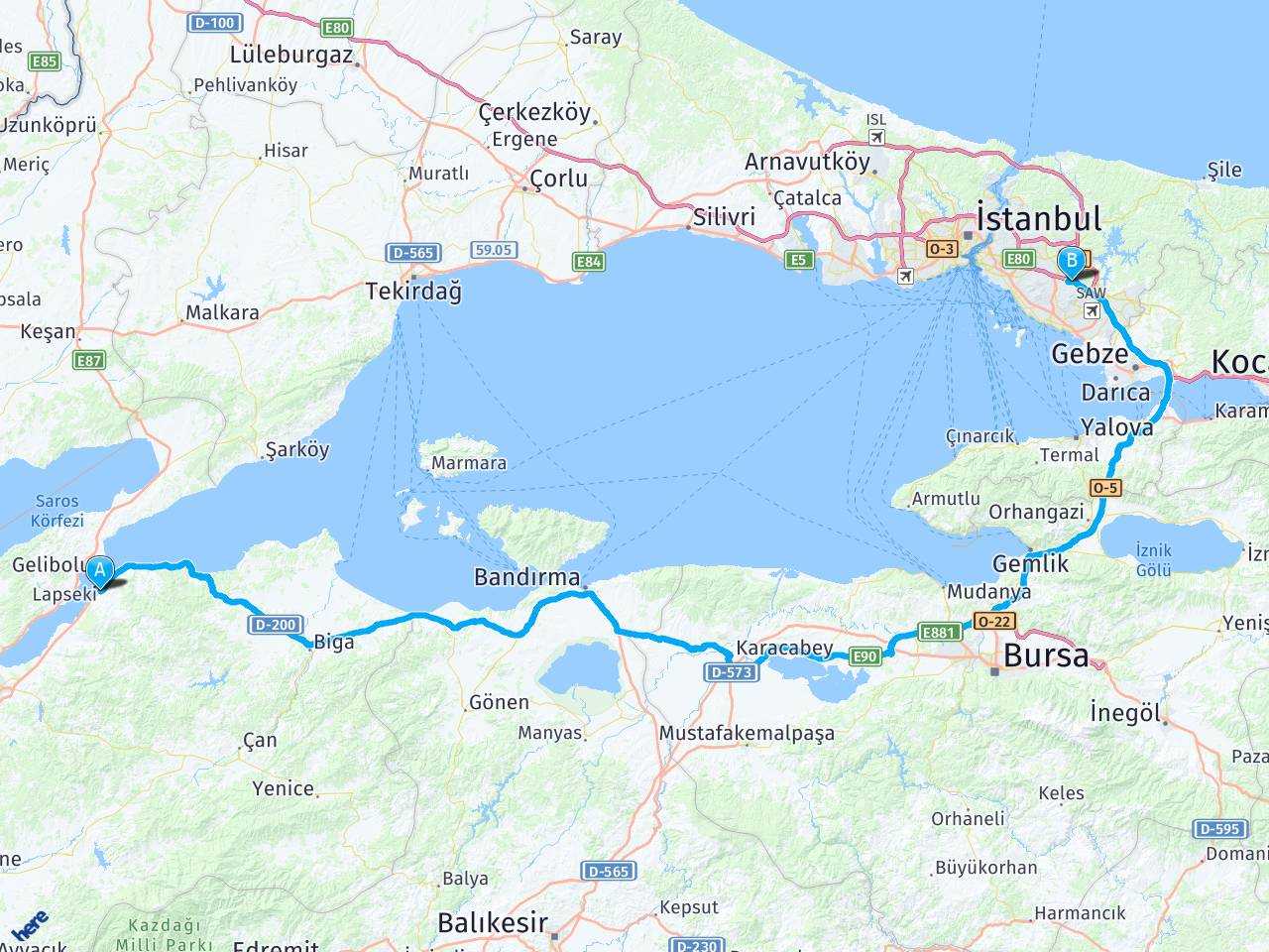 Çanakkale Lapseki İstanbul Sultanbeylİ Arası Kaç Kilometre?