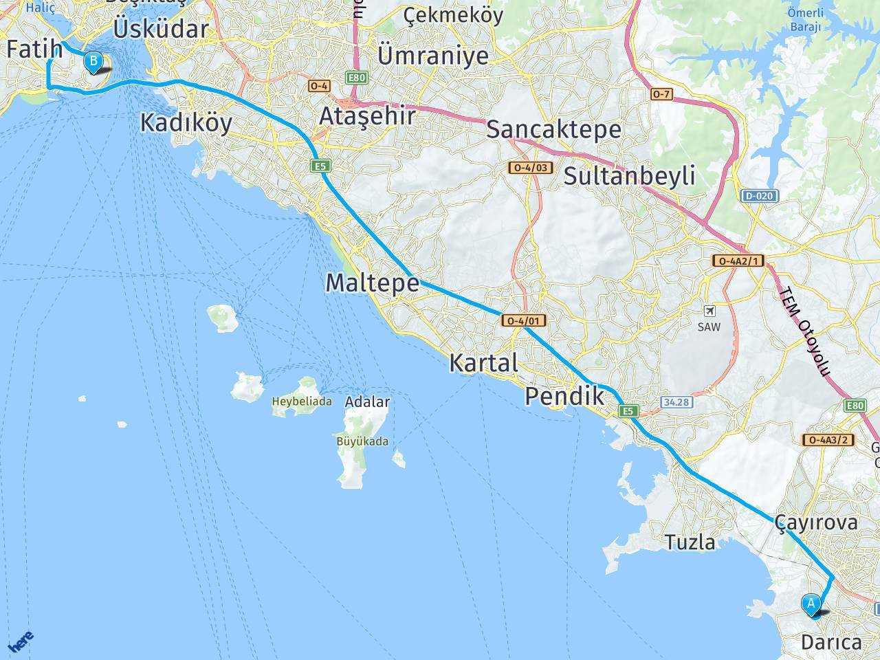 darica-kus-cenneti istanbul haritası