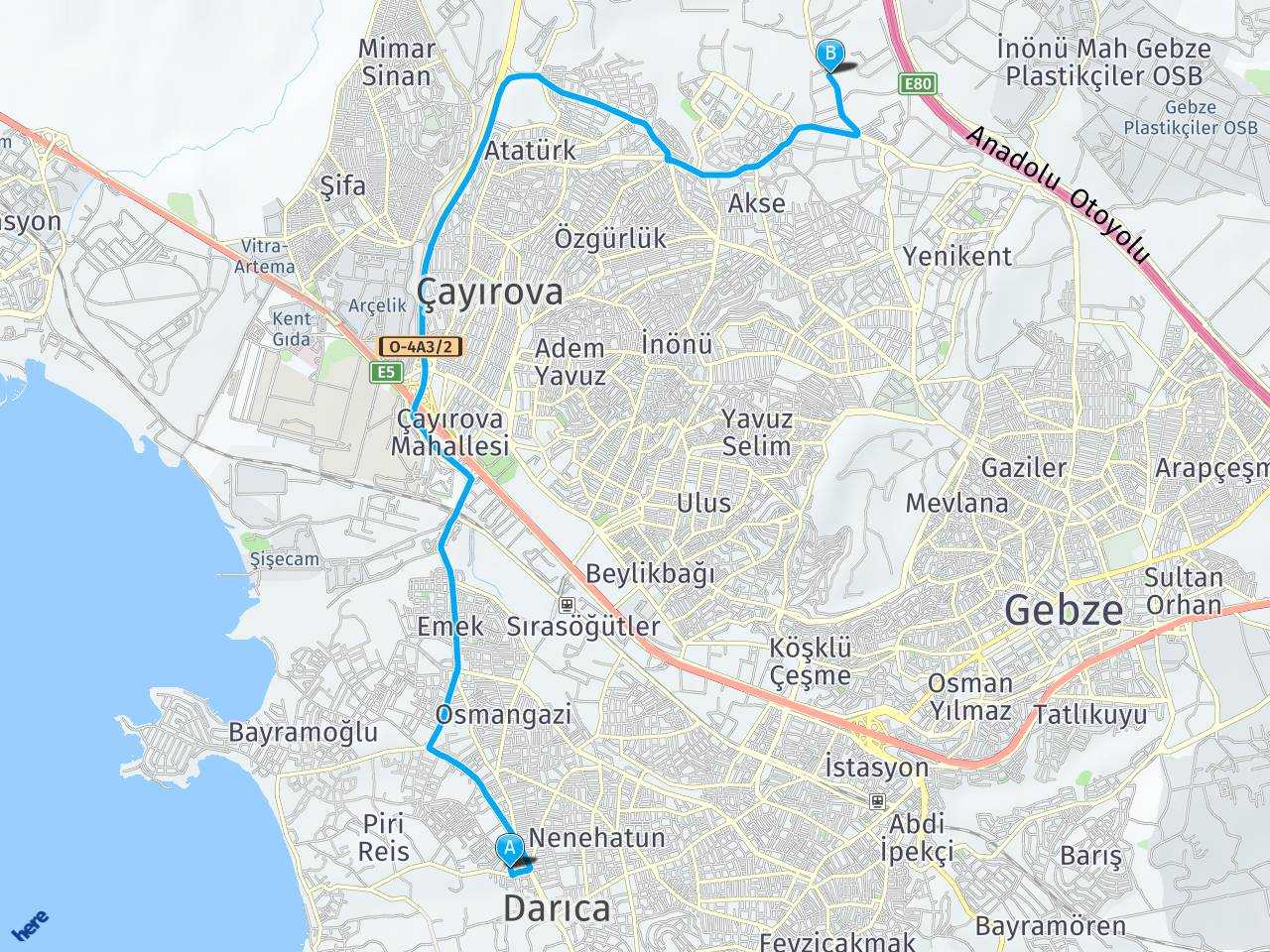 Ertaç Sokak Osmangazi Darıca Kocaeli Fevzi Çakmak Caddesi Akse Çayırova Kocaeli haritası