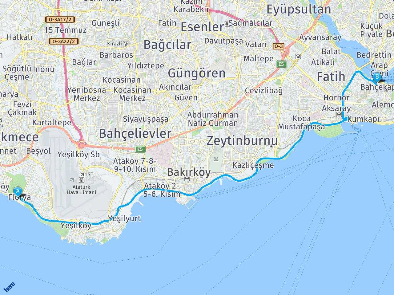 Florya, İstanbul Eminönü İstanbul haritası