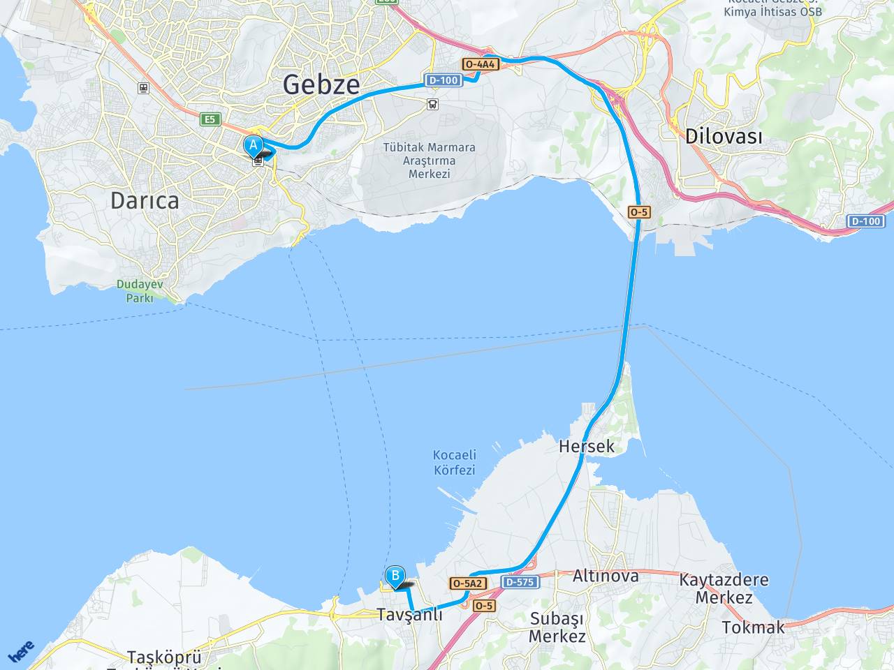 Gebze tren istasyonu Eskihisar Arabali İskele haritası
