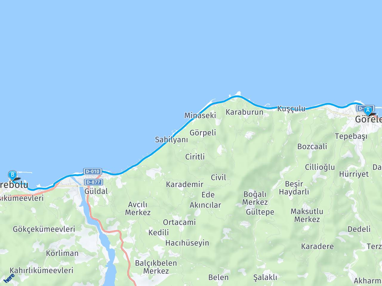 Giresun, Görele Giresun, Tirebolu haritası