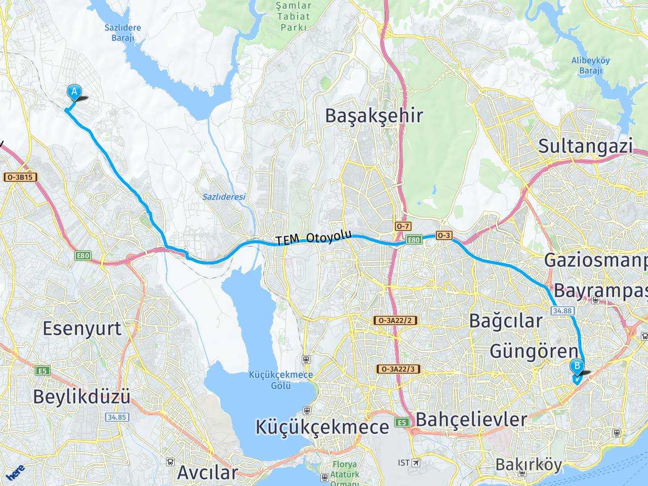 Hadımköy Deliklikaya Merter Tozkoparan Mahallesi haritası